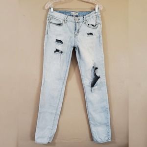 Bullhead Black Womens Skinniest Jeans Size 11 Blue Distressed Destoyed Stretch